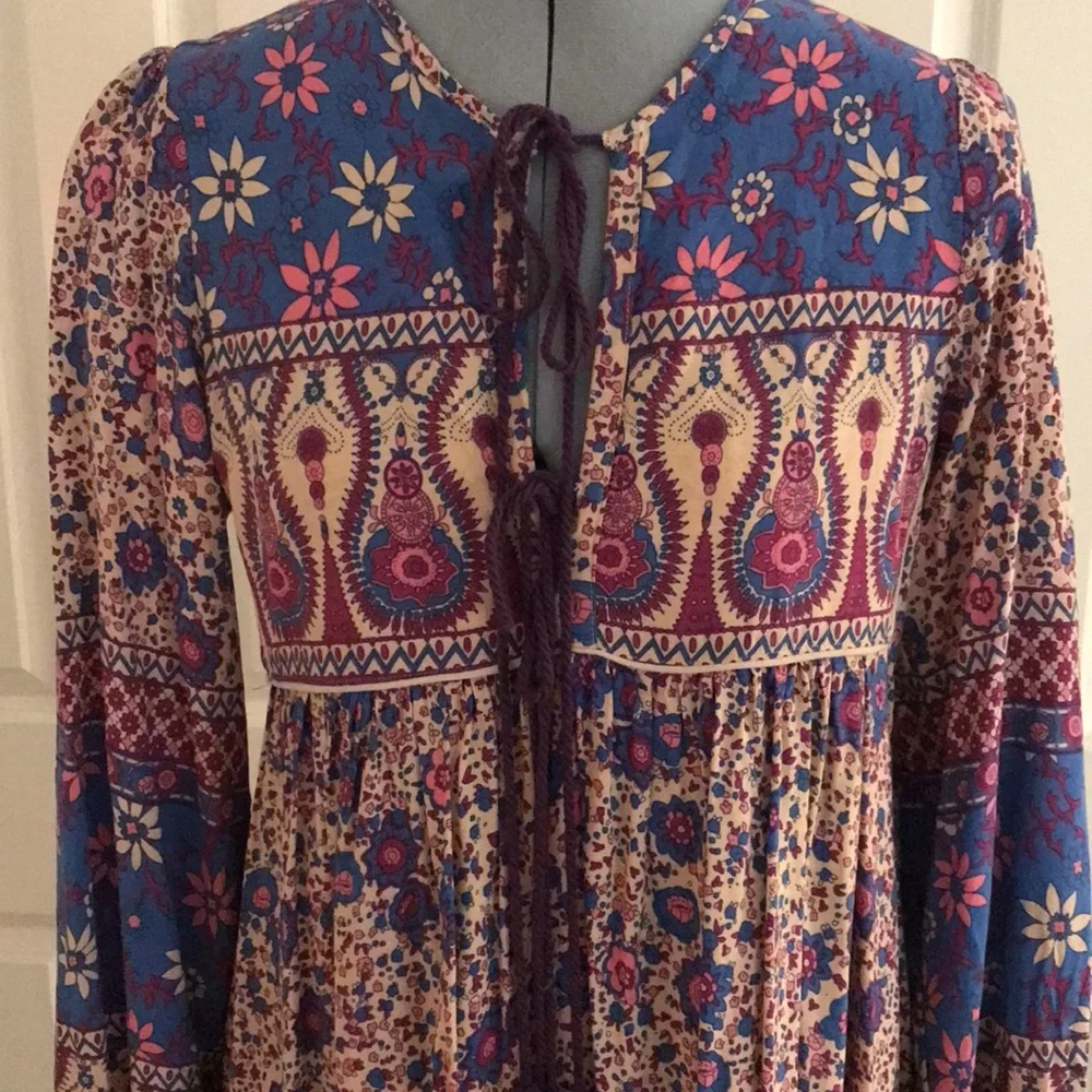 New R. Vivimos Spring Bohemian Patchwork Print Midi Dress Blue Cream Pink … - Picture 2 of 14